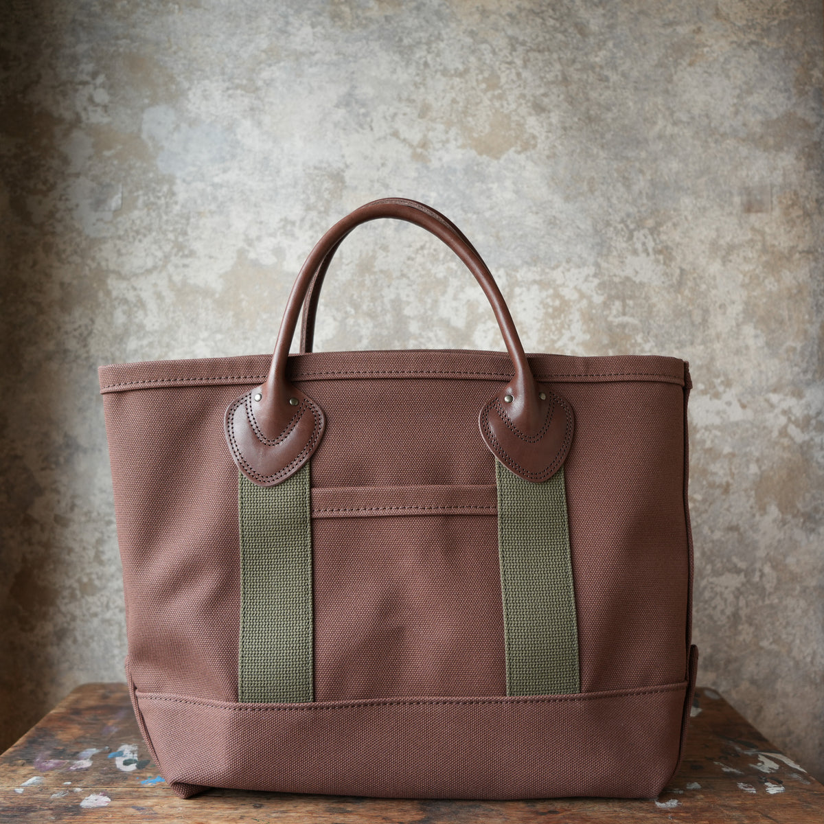 WORKERS Leather Handle Tote, Medium Bag, Brown Canvas, Short Handle