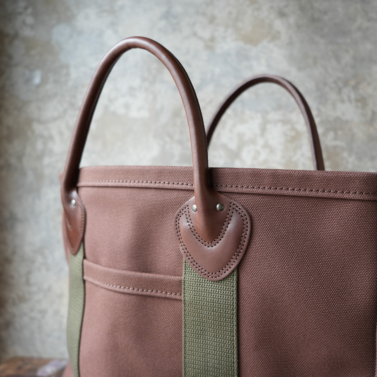 WORKERS Leather Handle Tote, Medium Bag, Brown Canvas, Short Handle