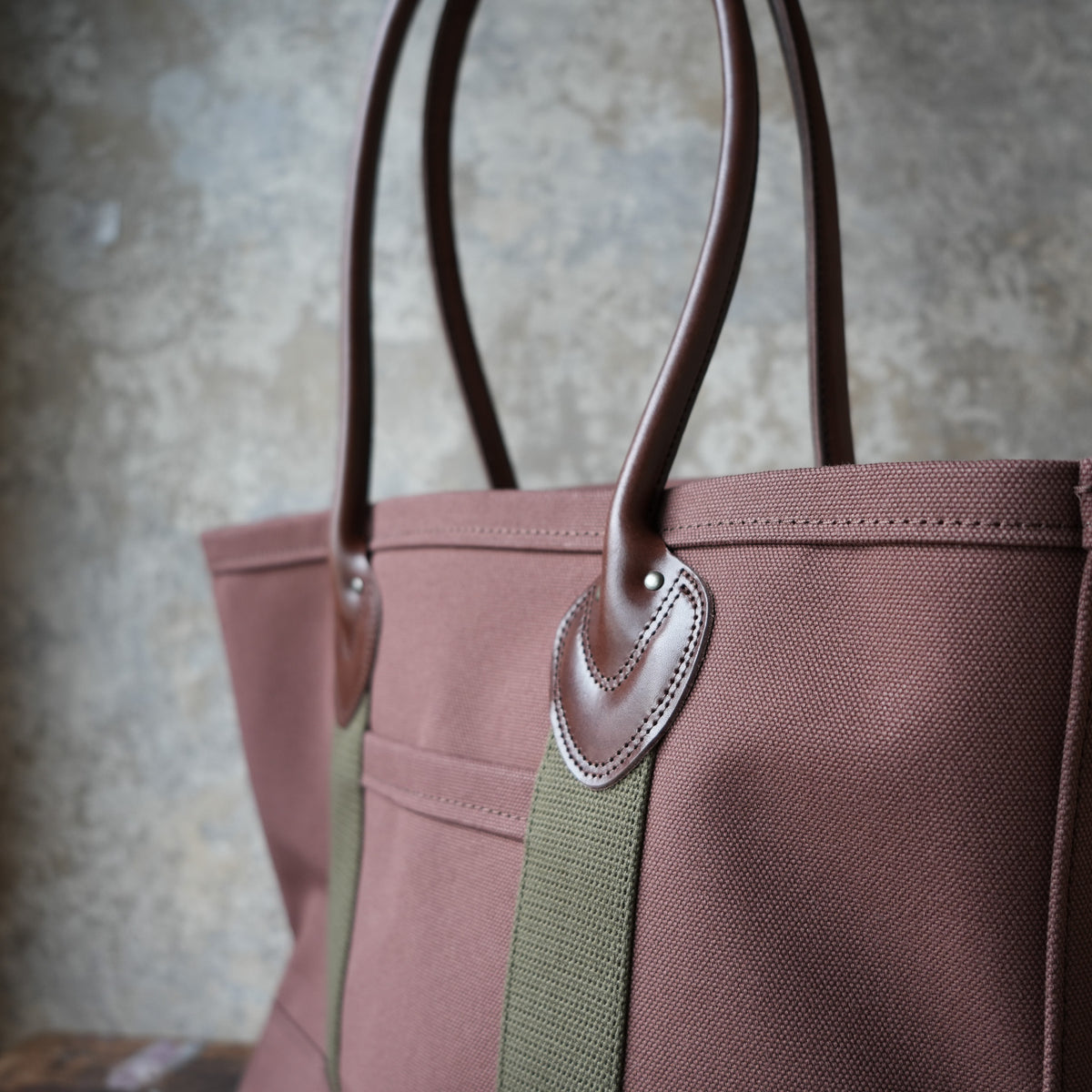 WORKERS Leather Handle Tote, Medium Bag, Brown Canvas, Long Handle