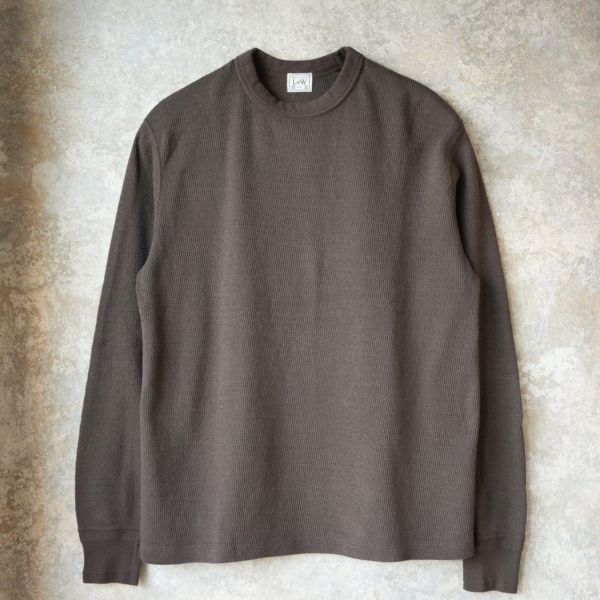 LOOP & WEFT LRC1122 SUPIMA Long Honeycomb Knit Crewneck Thermal - Oak Brown