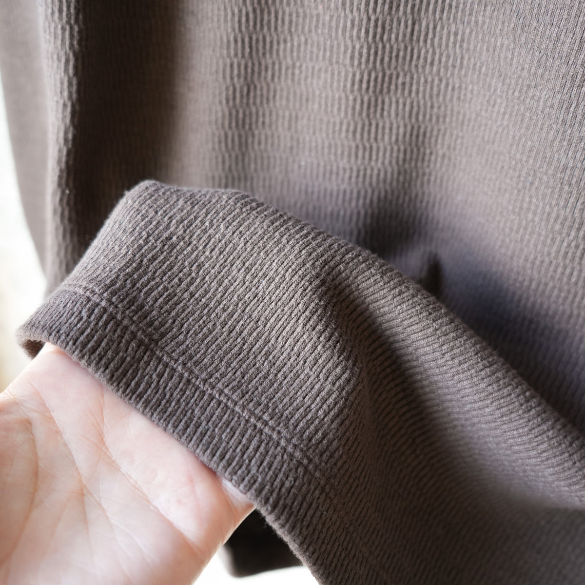 LOOP & WEFT LRC1122 SUPIMA Long Honeycomb Knit Crewneck Thermal - Oak Brown