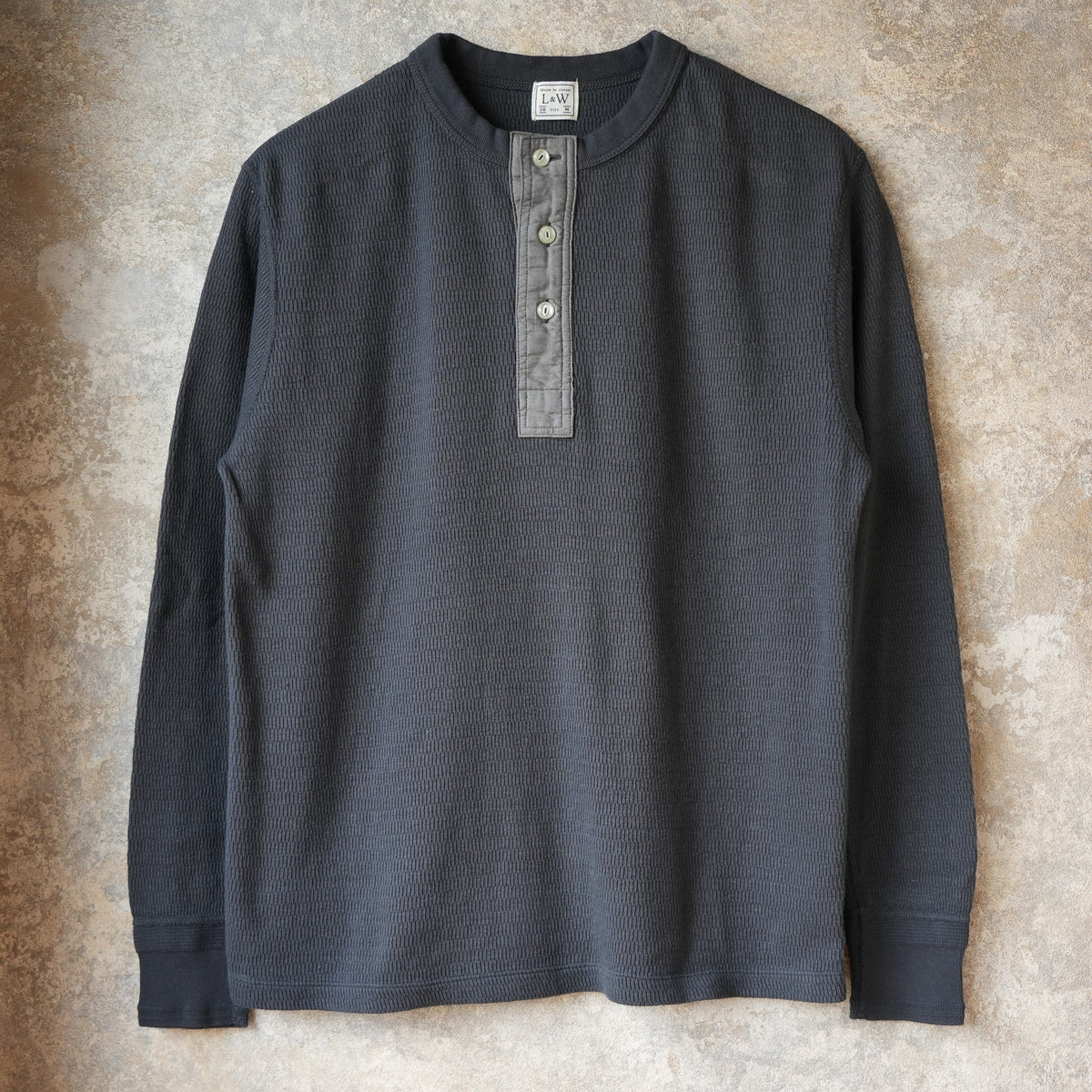 LOOP & WEFT LRH1041 SUPIMA Long Honeycomb Knit Henley Neck Thermal - Antique Black