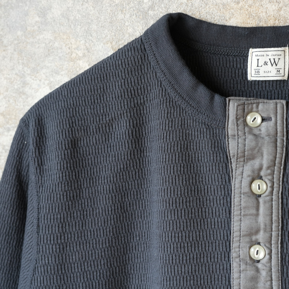 LOOP & WEFT LRH1041 SUPIMA Long Honeycomb Knit Henley Neck Thermal - Antique Black