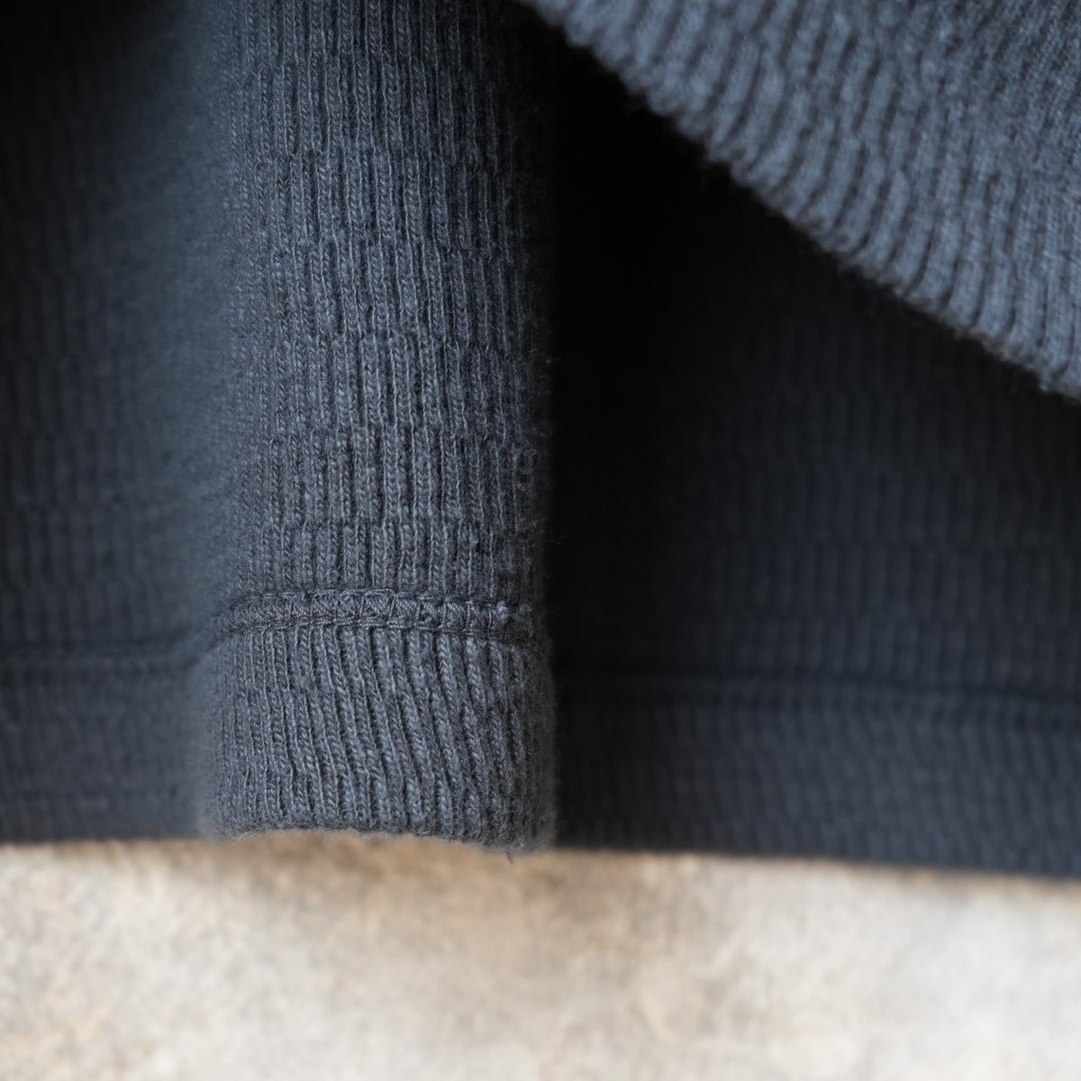 LOOP & WEFT LRH1041 SUPIMA Long Honeycomb Knit Henley Neck Thermal - Antique Black