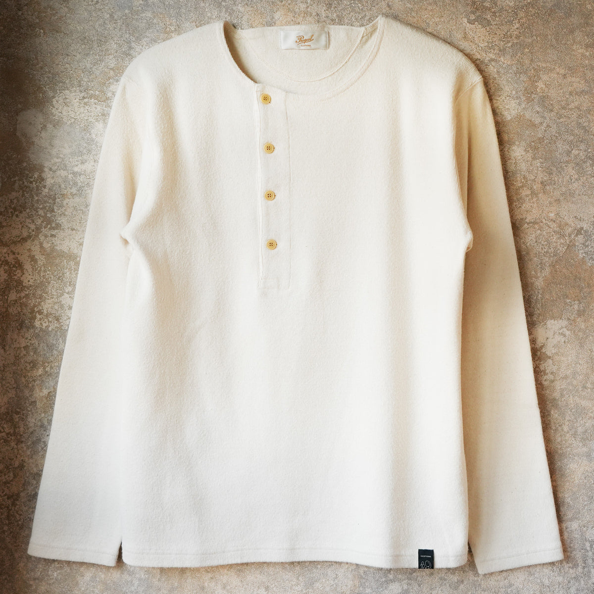 PREQUEL_C1008 Henley Cotton Rib L/S T-Shirt (Natural)