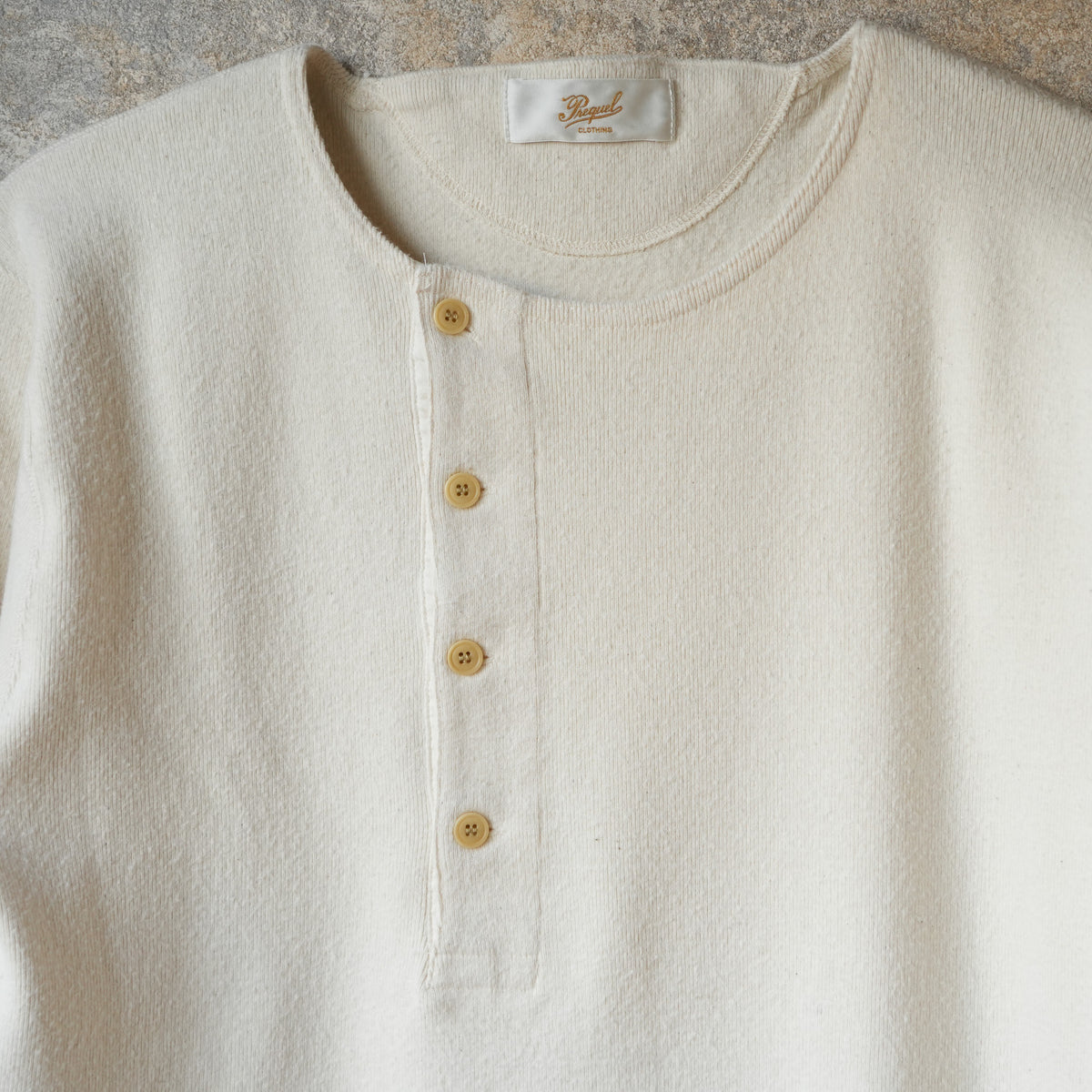 PREQUEL_C1008 Henley Cotton Rib L/S T-Shirt (Natural)