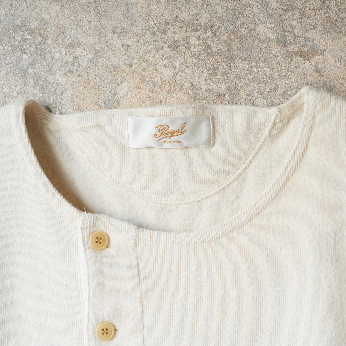 PREQUEL_C1008 Henley Cotton Rib L/S T-Shirt (Natural)
