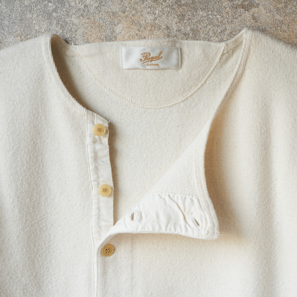 PREQUEL_C1008 Henley Cotton Rib L/S T-Shirt (Natural)