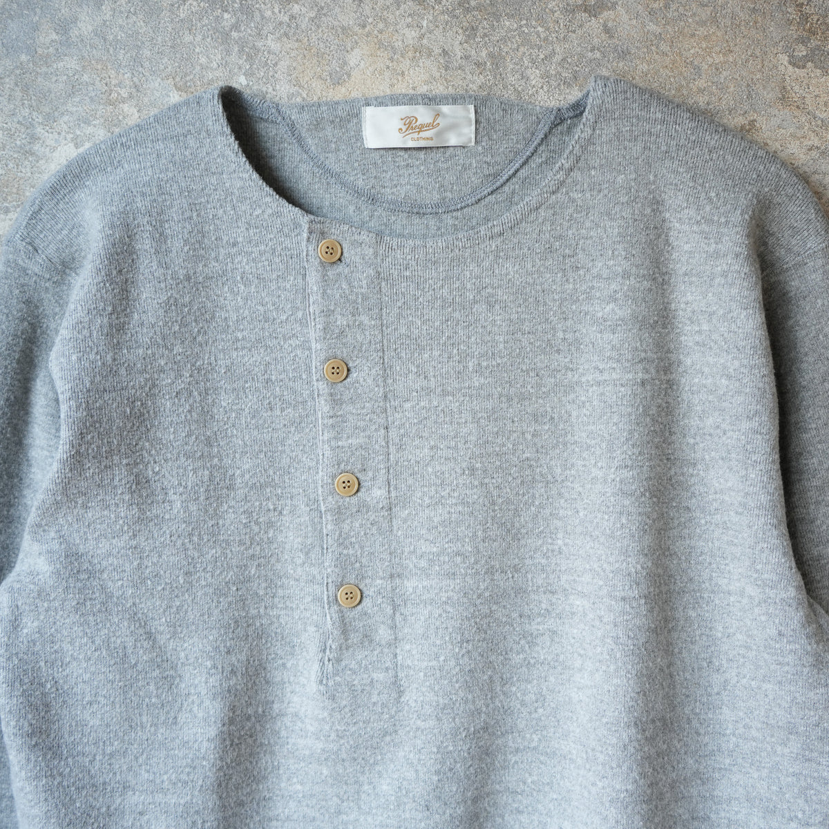 PREQUEL_C1008 Henley Cotton Rib L/S T-Shirt (Gray)