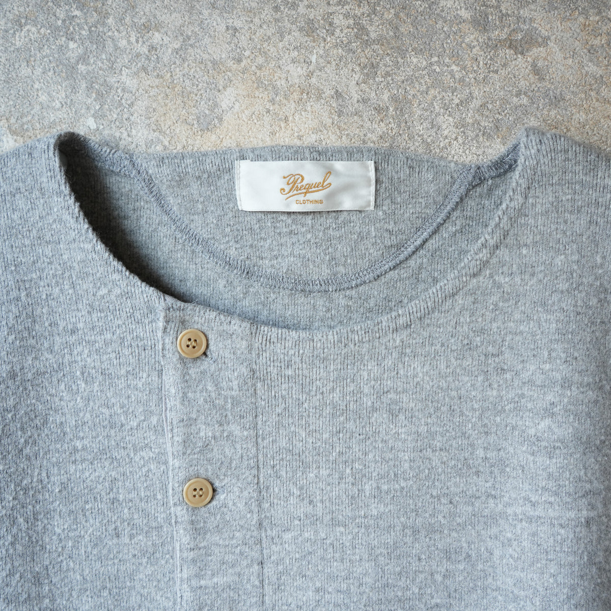 PREQUEL_C1008 Henley Cotton Rib L/S T-Shirt (Gray)