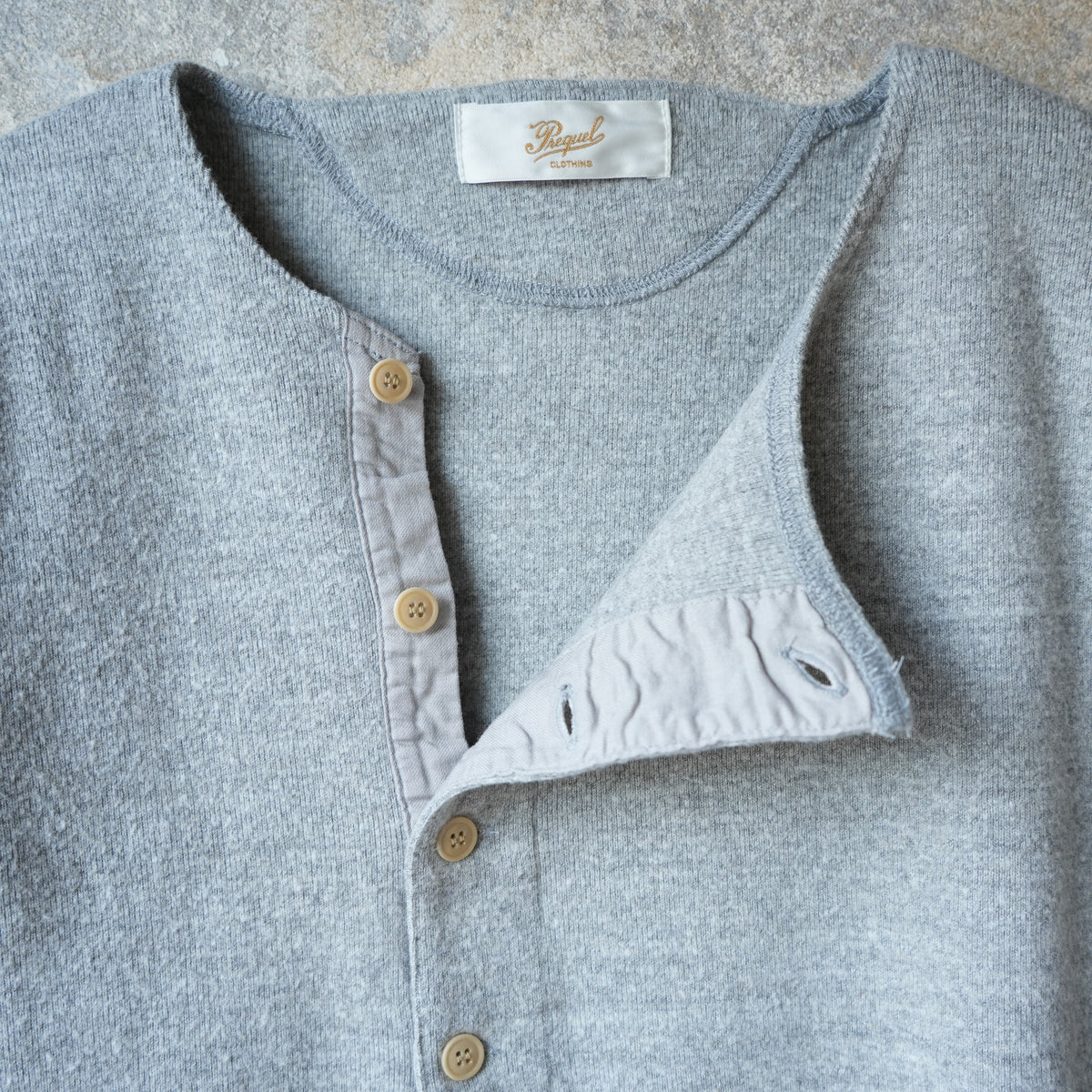 PREQUEL_C1008 Henley Cotton Rib L/S T-Shirt (Gray)