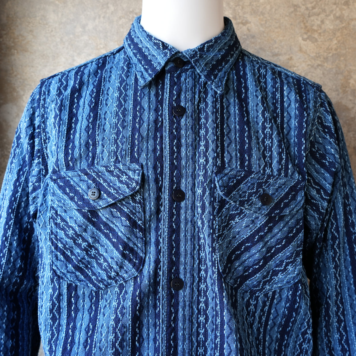 SAMURAIJEANS_SSS25-SKS_Indigo Sashiko Striped Shirt