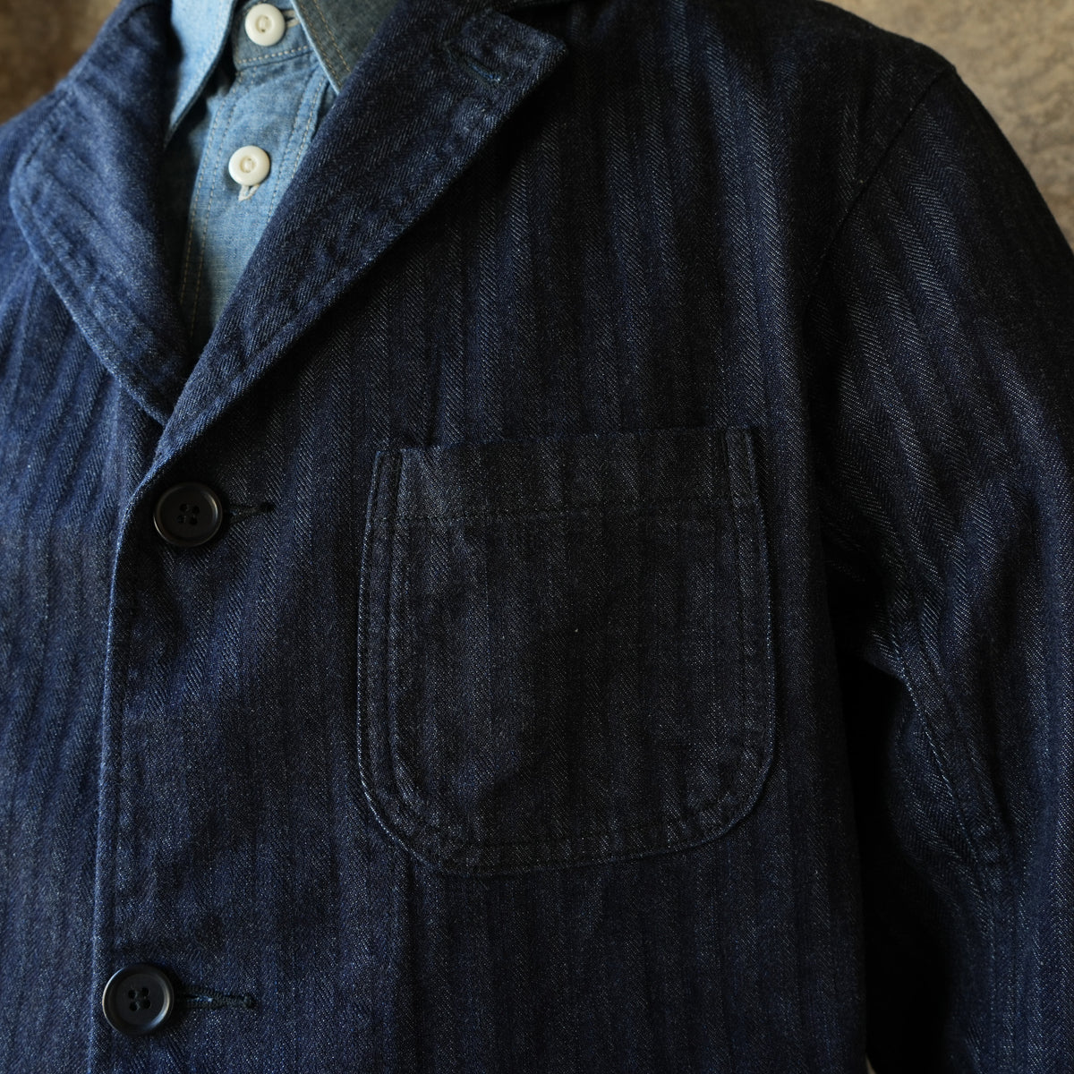 WORKERS Lounge Jacket Indigo Herringbone
