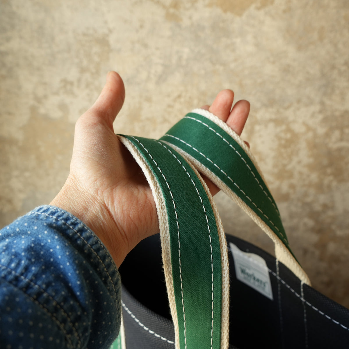 WORKERS_Deluxe Tote Bag_Dark Navy Body x Green Handle