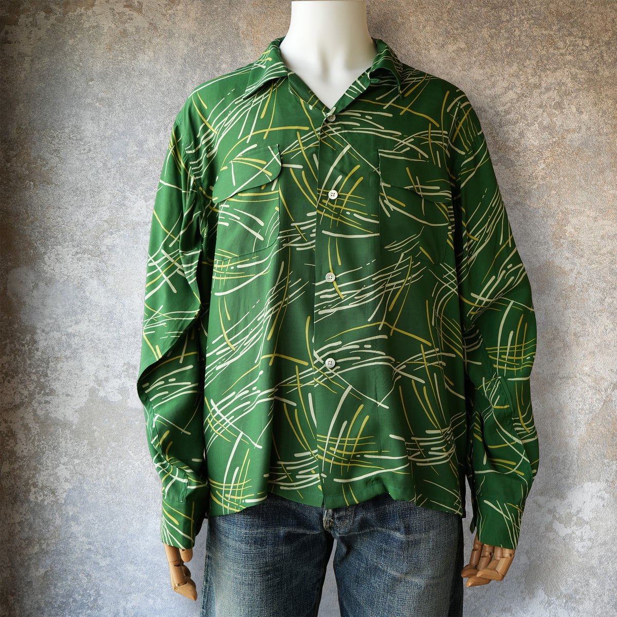 G&F Co. _HAWAIIAN SHIRT L/S (FIREWORKS)_GREEN