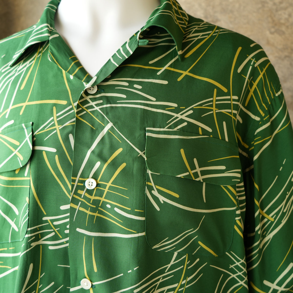 G&F Co. _HAWAIIAN SHIRT L/S (FIREWORKS)_GREEN
