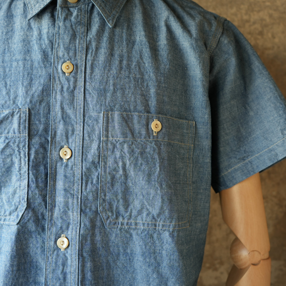 DELUXEWARE_WWS-33S_SHORT WORK SHIRT_INDIGO