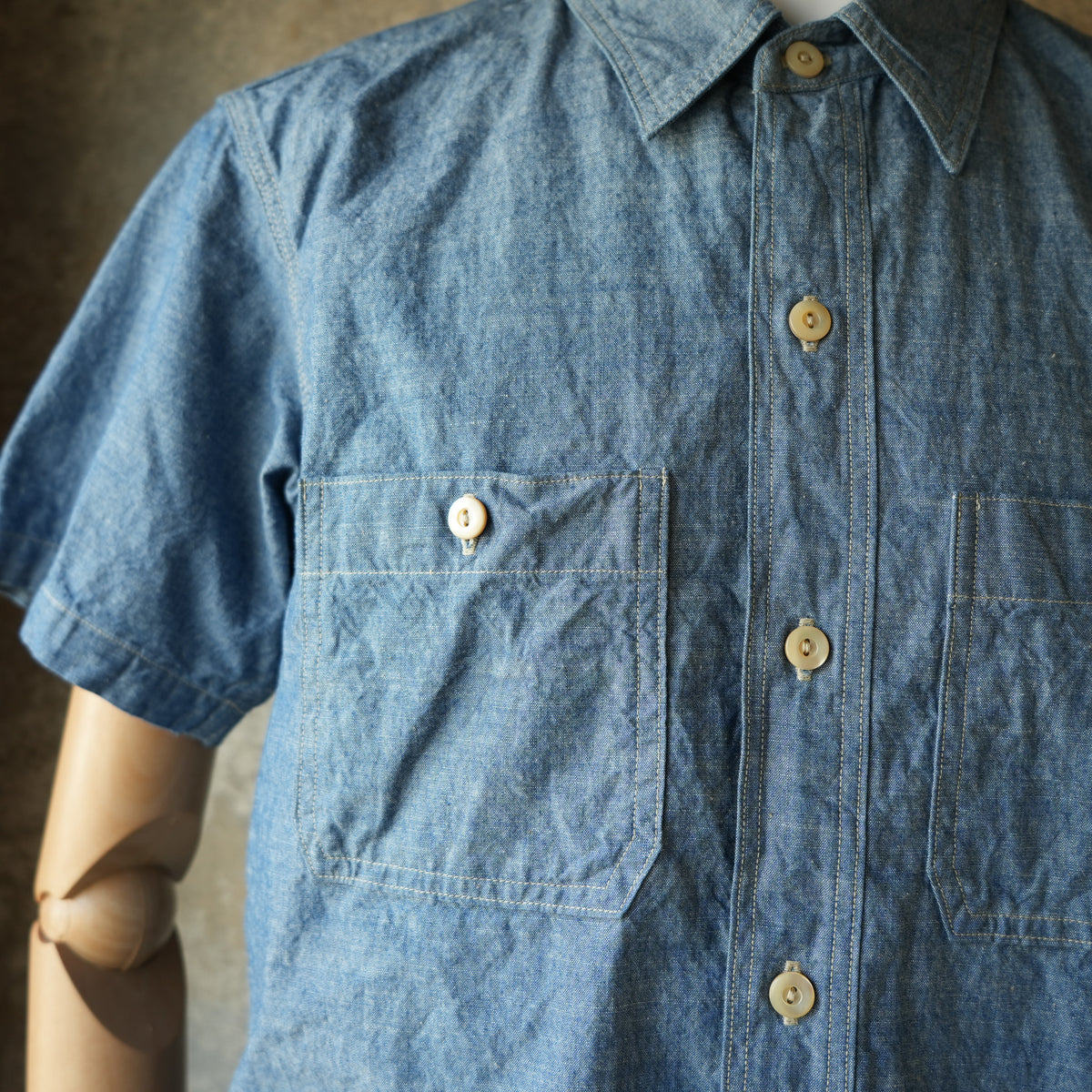 DELUXEWARE_WWS-33S_SHORT WORK SHIRT_INDIGO