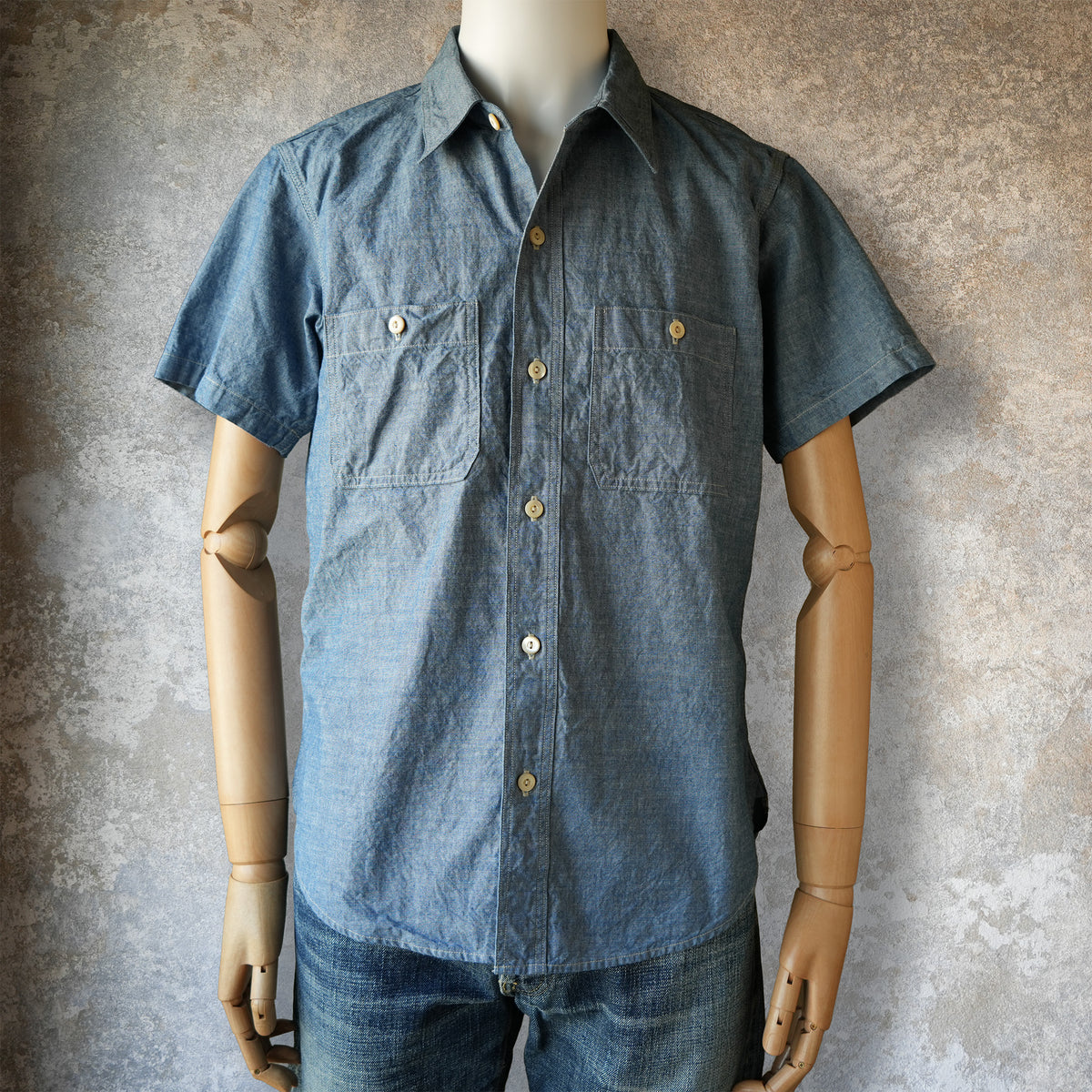 DELUXEWARE_WWS-33S_SHORT WORK SHIRT_INDIGO