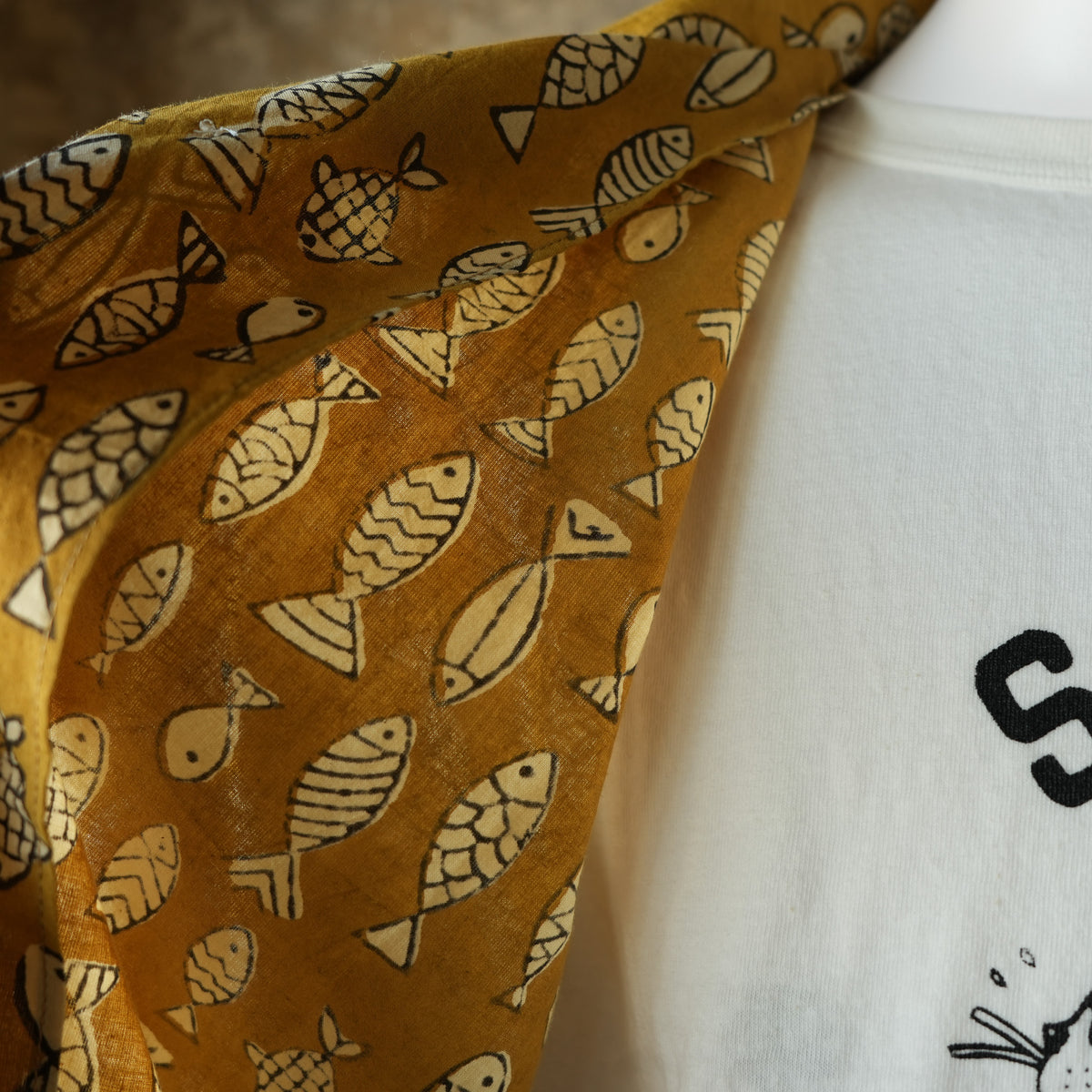 WORKERS_開襟シャツ, Fish Block Print