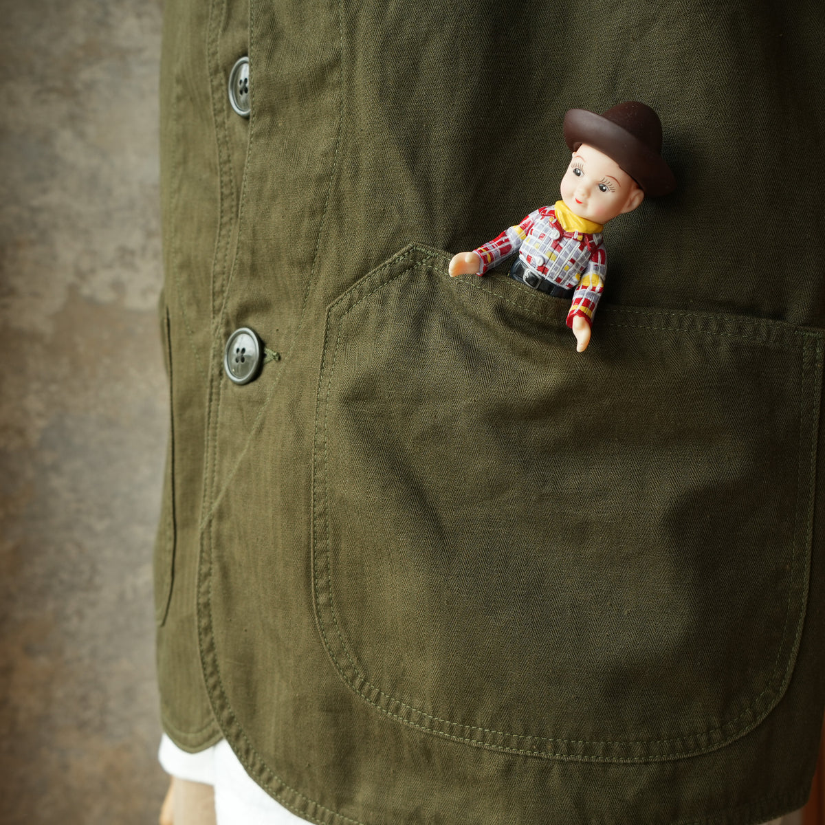 TCB Jeans_Huntsman Vest_Neppy Green Herringbone