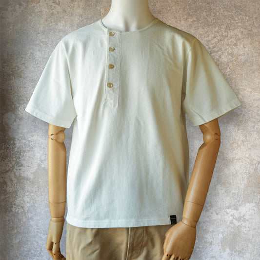 PREQUEL_C1016 Stiff Cotton Henley T-shirt (White) ヘンリーTシャツ (ホワイト)