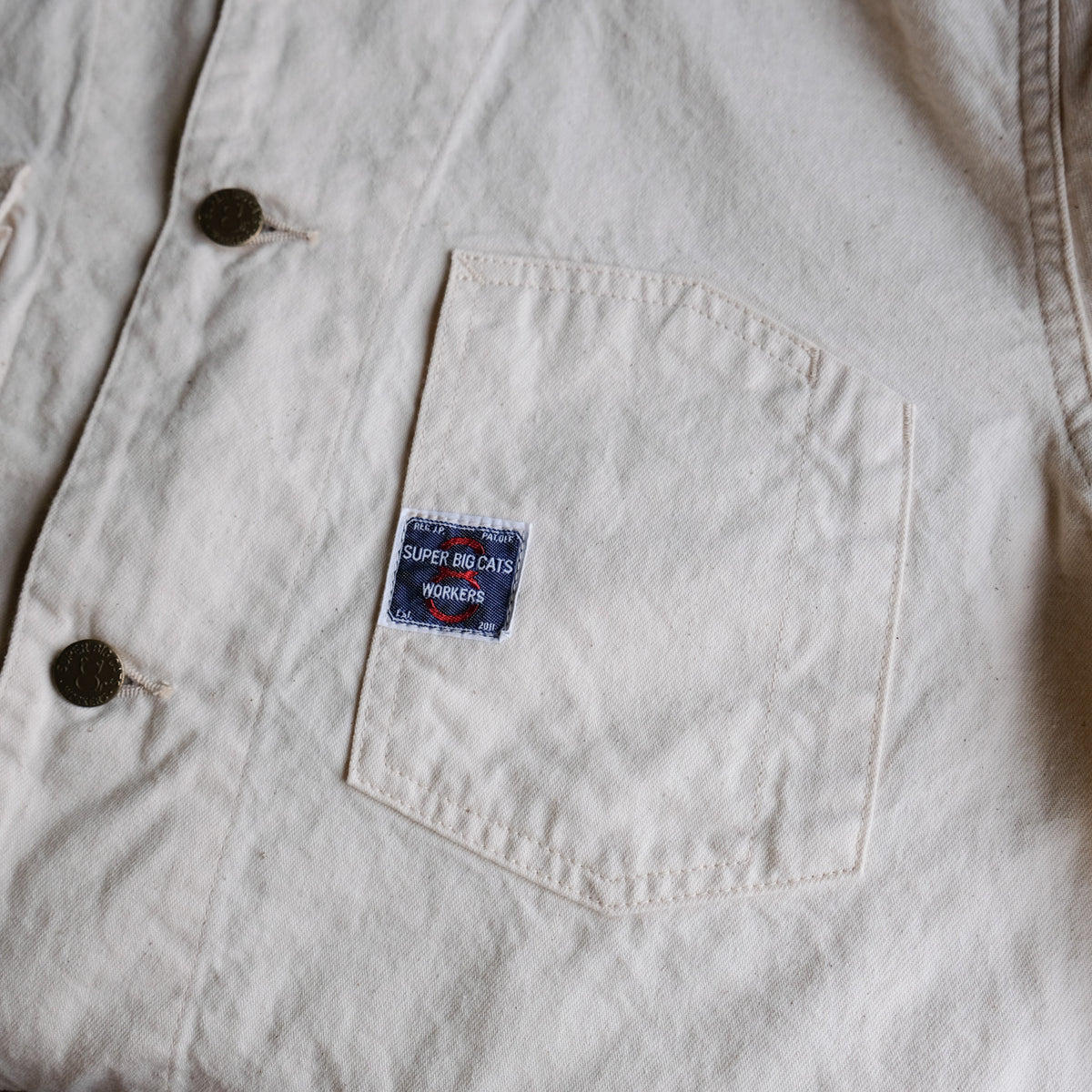 WORKERS_SUPER BIG CAT Jacket, 10 oz White Denim