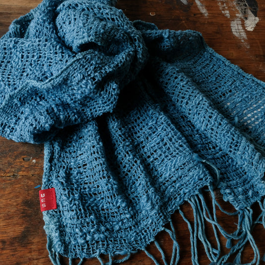 UES_天然藍手染めミニマフラー_インディゴライト