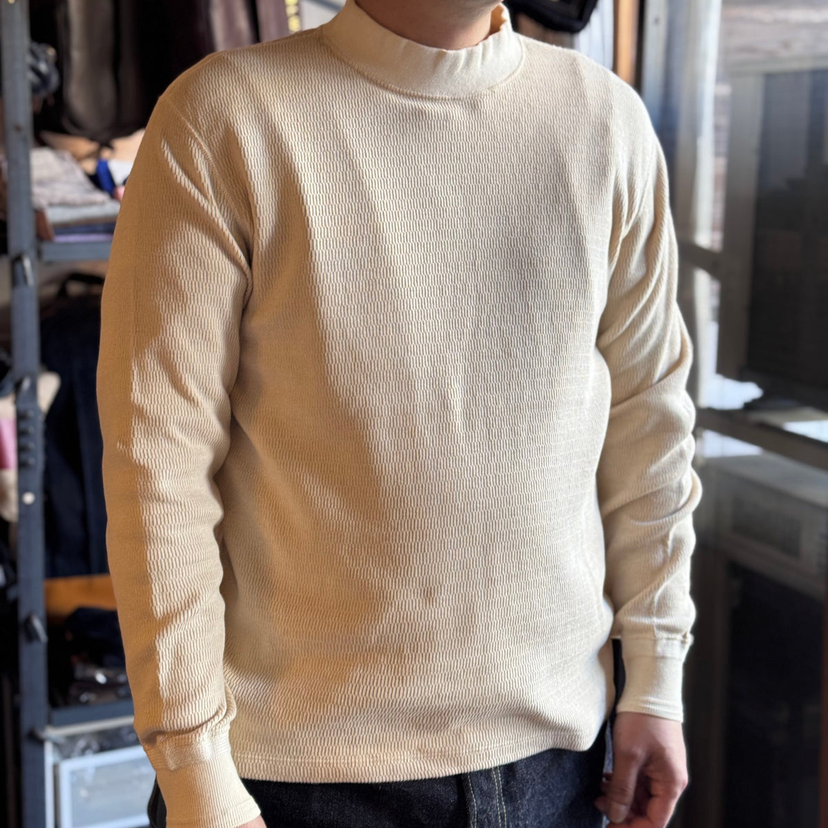 LOOP & WEFT LRC1123 SUPIMA Long Honeycomb Knit Middle Neck Thermal - Oak Brown
