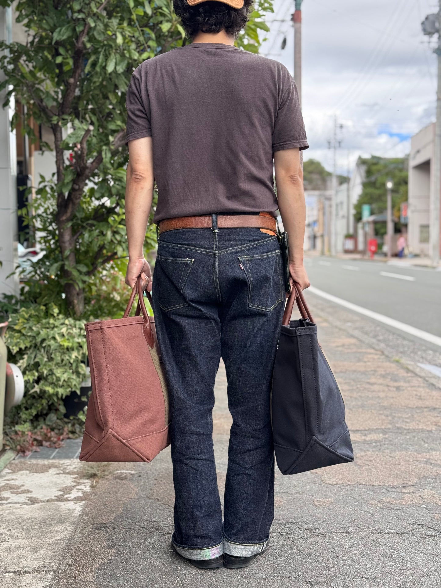 WORKERS_Leather Handle Tote Bag_Navy Canvas