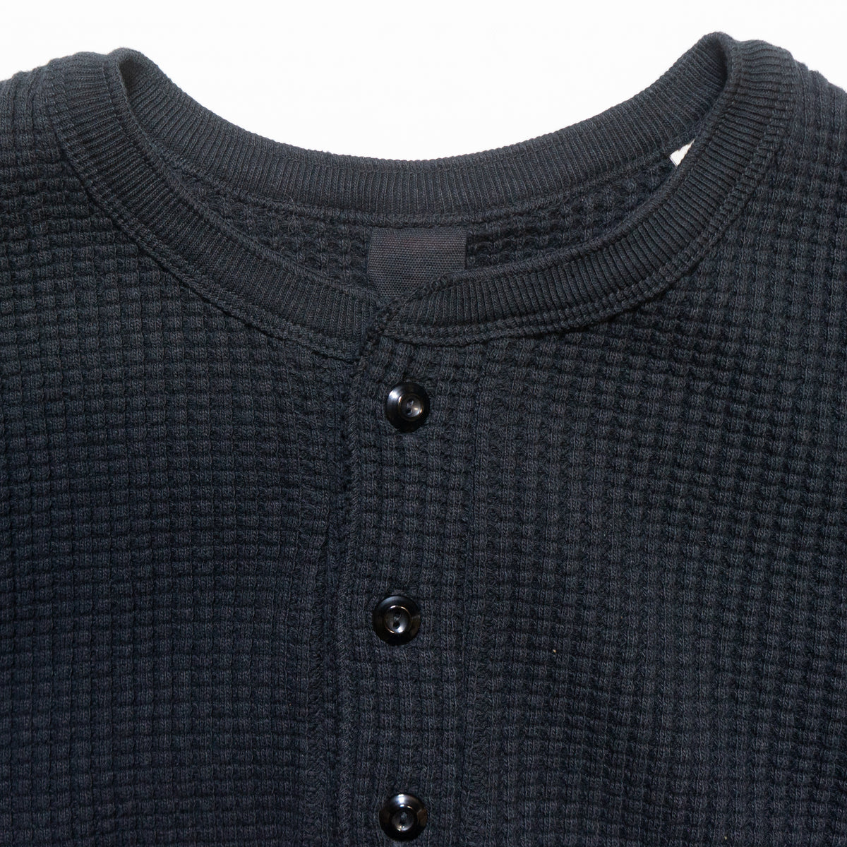 UES_662160_Big Waffle Henley Neck T-Shirt_Black