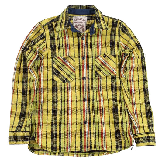 SAMURAIJEANS_SIN18-01_Rope Indigo Heavy Flannel Work Shirt_Yellow