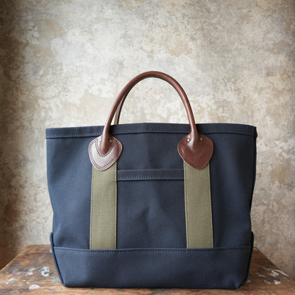 WORKERS_Leather Handle Tote_Medium Bag_Navy Canvas_Short Handle