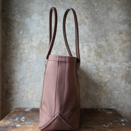 WORKERS Leather Handle Tote, Medium Bag, Brown Canvas, Long Handle