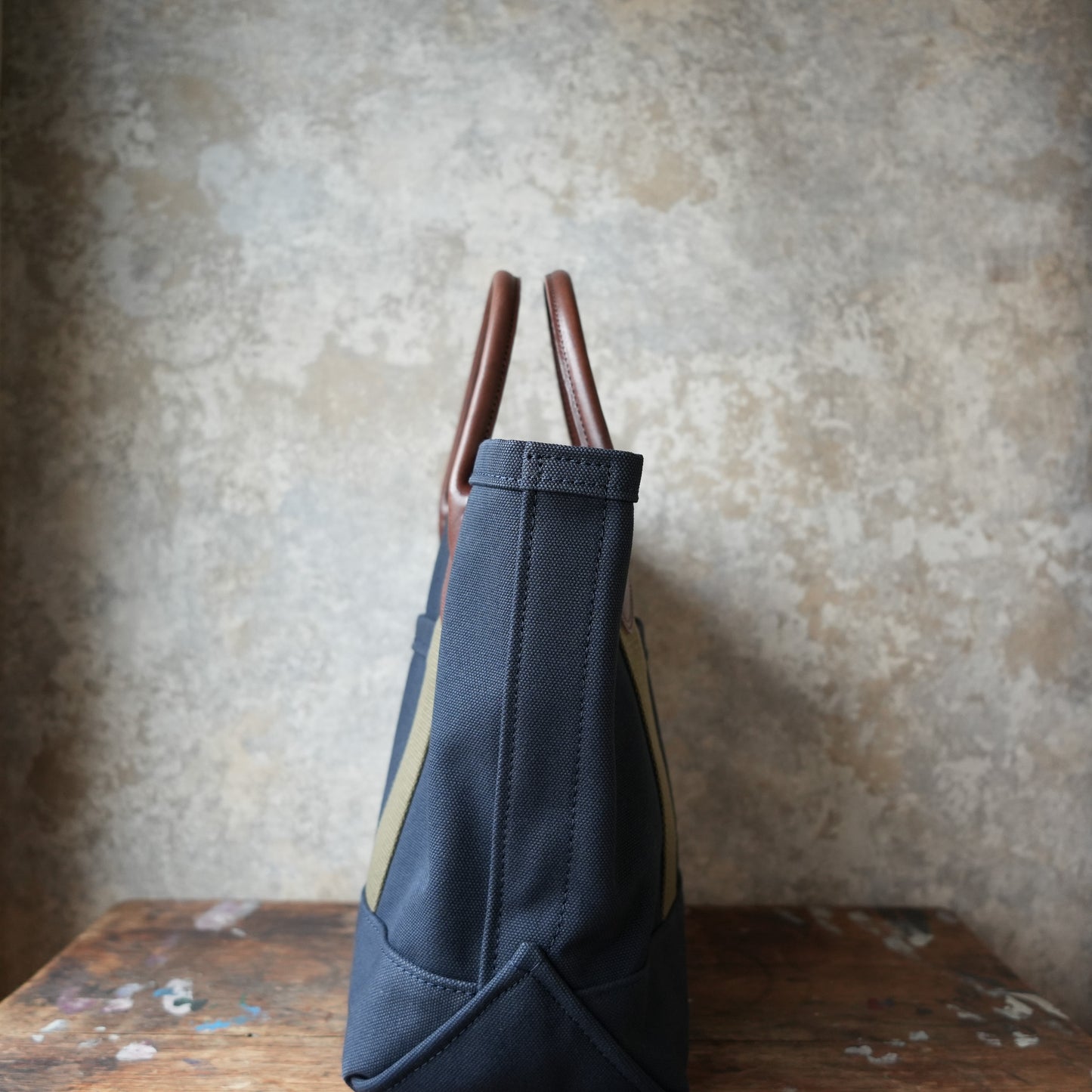 WORKERS_Leather Handle Tote_Medium Bag_Navy Canvas_Short Handle