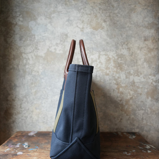 WORKERS Leather Handle Tote, Medium Bag, Navy Canvas, Short Handle