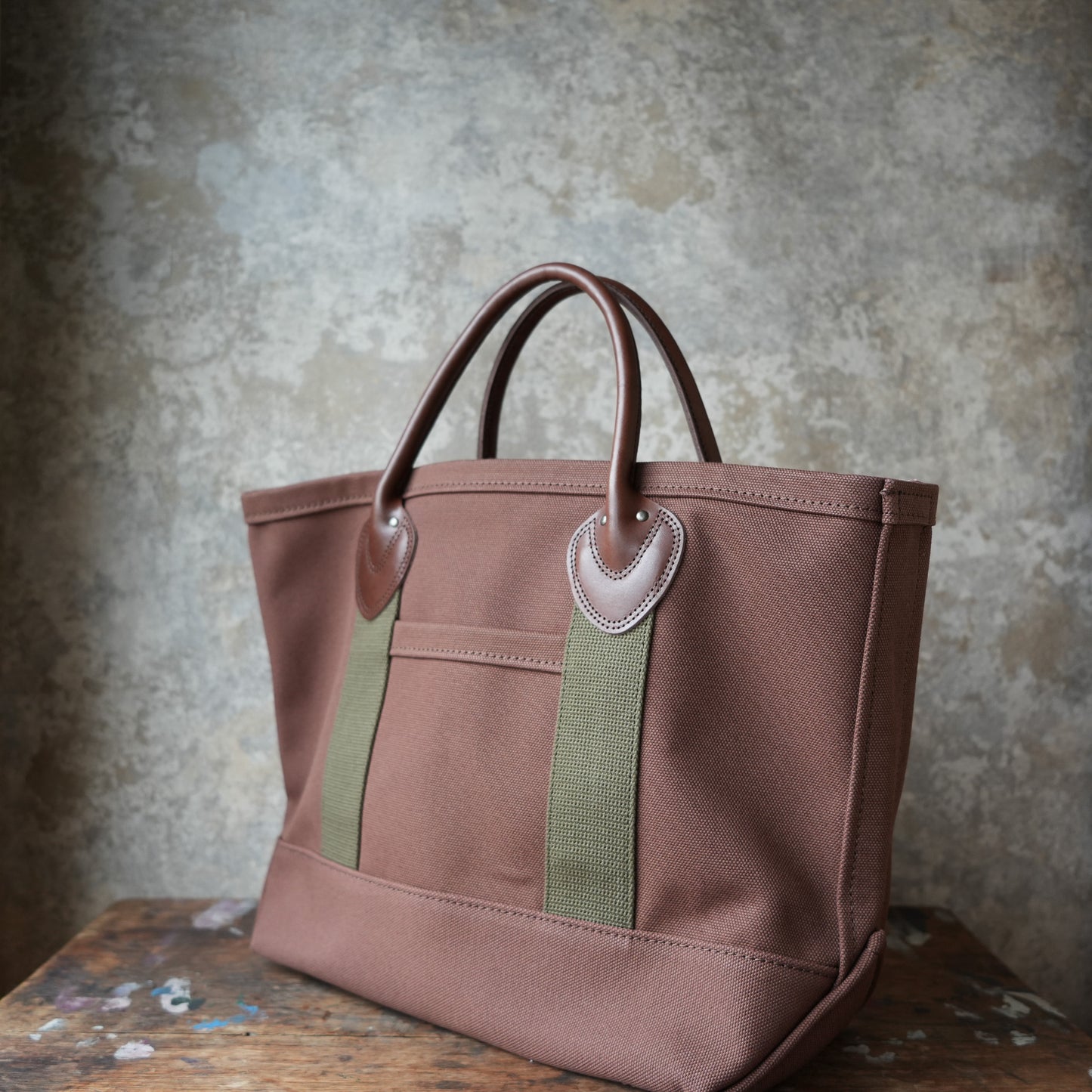 WORKERS_Leather Handle Tote_Medium Bag_Brown Canvas_Short Handle