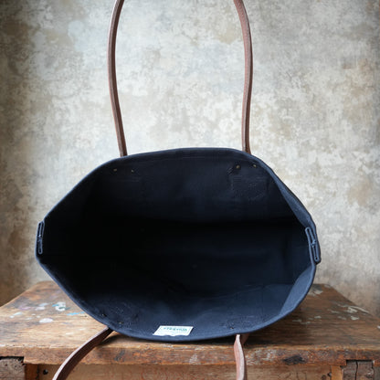 WORKERS_Leather Handle Tote_Medium Bag_Navy Canvas_Long Handle