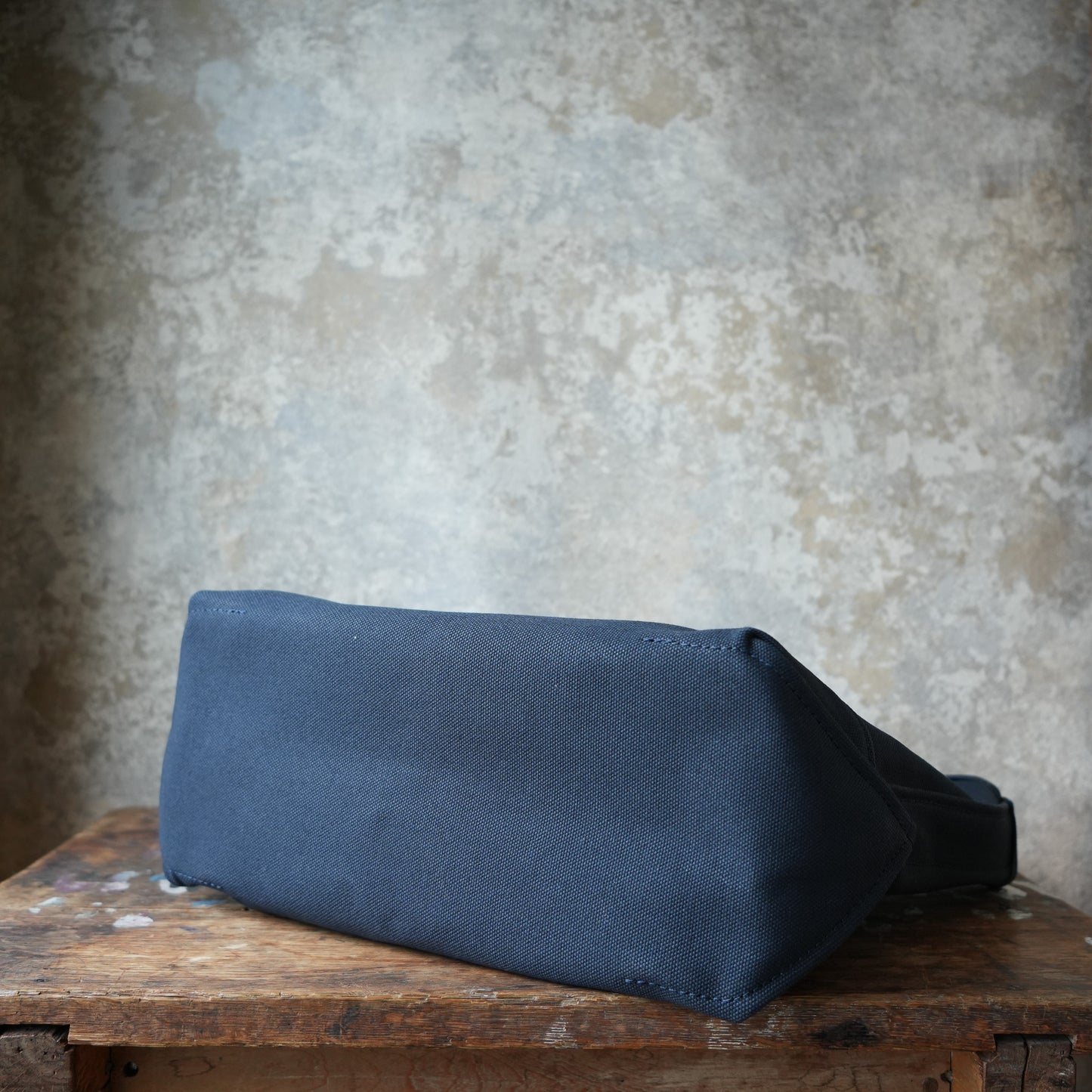 WORKERS_Leather Handle Tote_Medium Bag_Navy Canvas_Short Handle