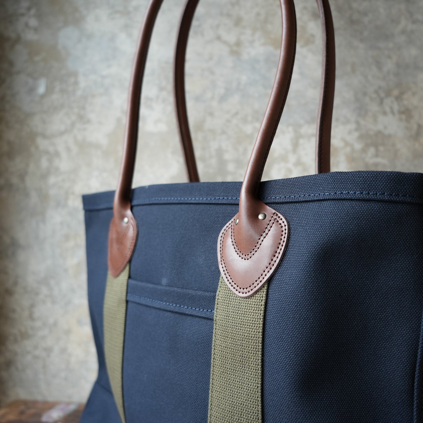WORKERS_Leather Handle Tote_Medium Bag_Navy Canvas_Long Handle