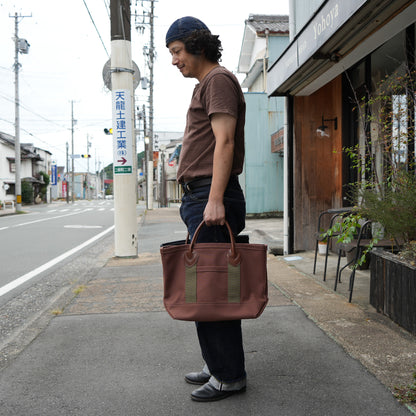 WORKERS_Leather Handle Tote_Medium Bag_Brown Canvas_Short Handle