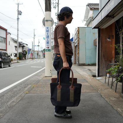 WORKERS_Leather Handle Tote_Medium Bag_Navy Canvas_Long Handle
