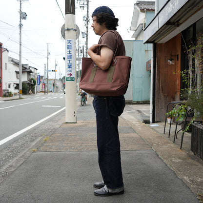 WORKERS_Leather Handle Tote_Medium Bag_Brown Canvas_Long Handle