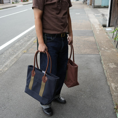 WORKERS_Leather Handle Tote_Medium Bag_Navy Canvas_Long Handle