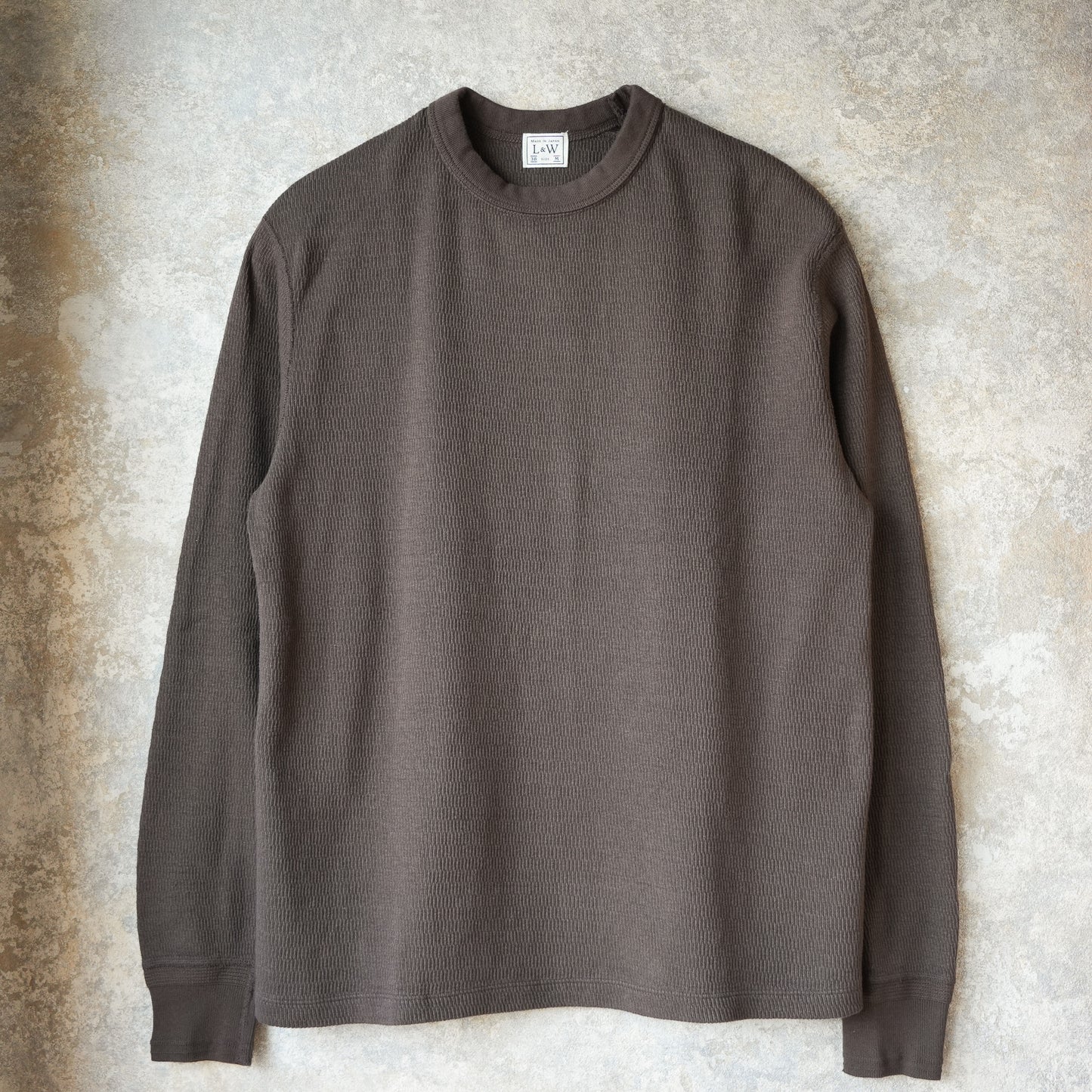 LOOP＆WEFT_LRC1122_SUPIMA LONG HONEYCOMB KNIT CREWNECK THERMAL_OAK BROWN