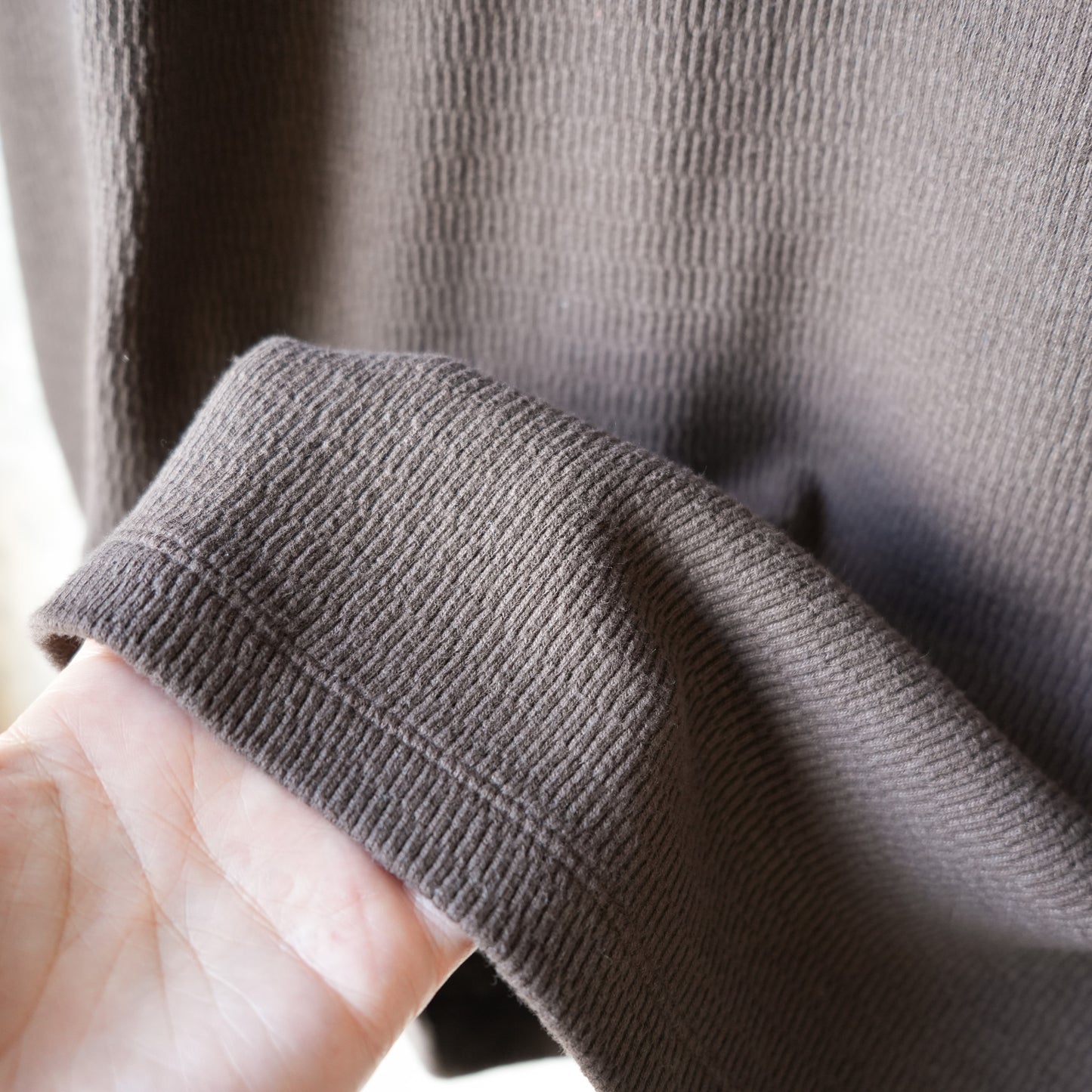 LOOP＆WEFT_LRC1122_SUPIMA LONG HONEYCOMB KNIT CREWNECK THERMAL_OAK BROWN