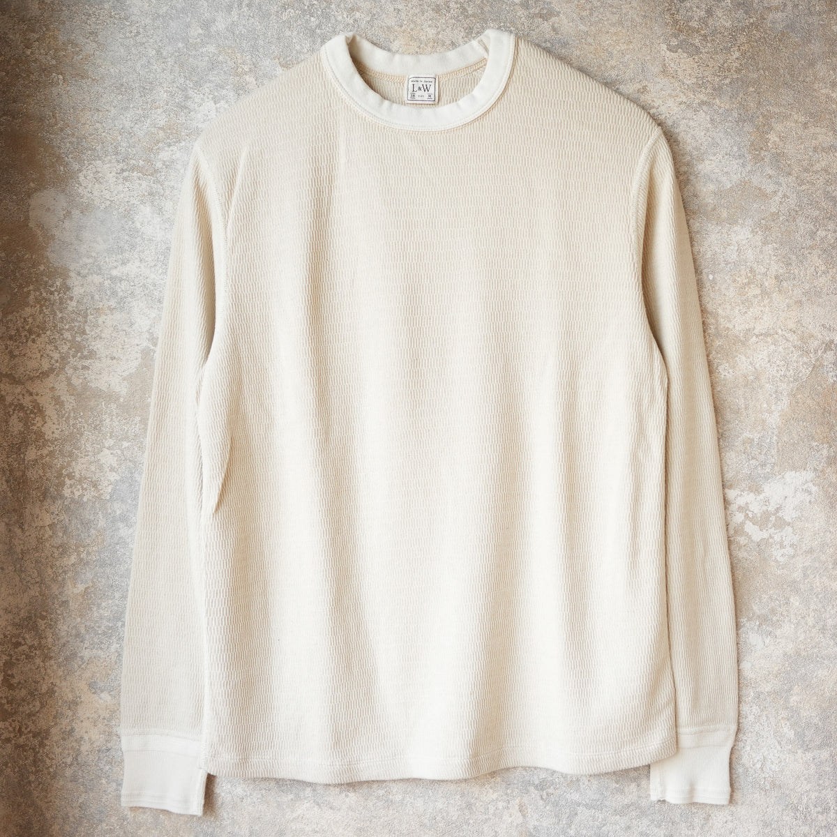LOOP &amp; WEFT LRC1122 SUPIMA Long Honeycomb Knit Crewneck Thermal - Vintage Ivory