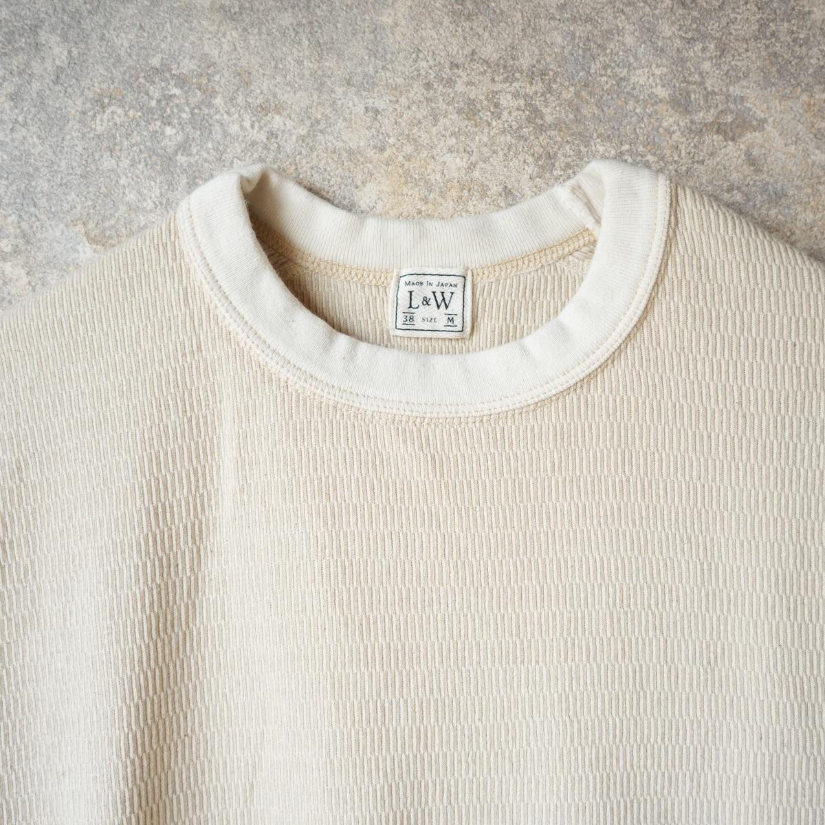 LOOP &amp; WEFT LRC1122 SUPIMA Long Honeycomb Knit Crewneck Thermal - Vintage Ivory