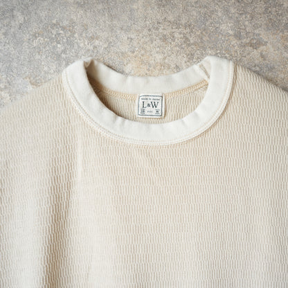LOOP &amp; WEFT LRC1122 SUPIMA Long Honeycomb Knit Crewneck Thermal - Vintage Ivory