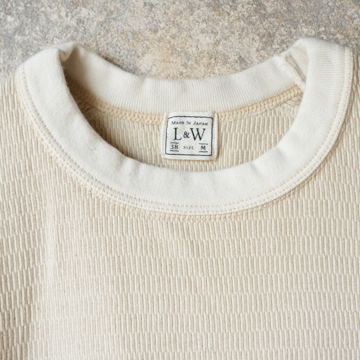 LOOP &amp; WEFT LRC1122 SUPIMA Long Honeycomb Knit Crewneck Thermal - Vintage Ivory